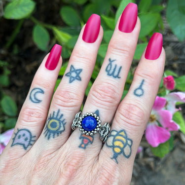 SUMMER GEMSTONE 2025 Small Round Lapis Maille Band Ring: Choose Size