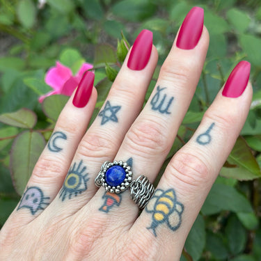SUMMER GEMSTONE 2025 Small Round Lapis Maille Band Ring: Choose Size