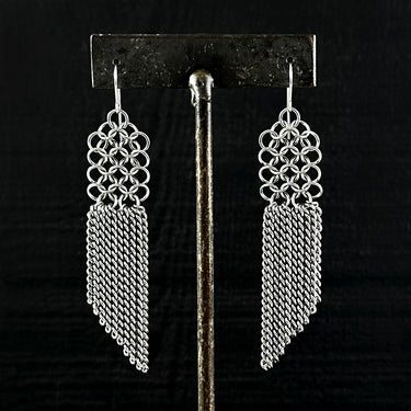 SLINKY Long Chainmaille and Angled Fringe Earrings