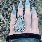 GEMSTONE Large Triangular White Pyrite Ring: Size 8