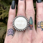 GEMSTONE Round Carved Bone Triple Moon Ring - Size 6.5