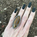 GEMSTONE Large Marquise Tiger Iron Ring: Size 7.5