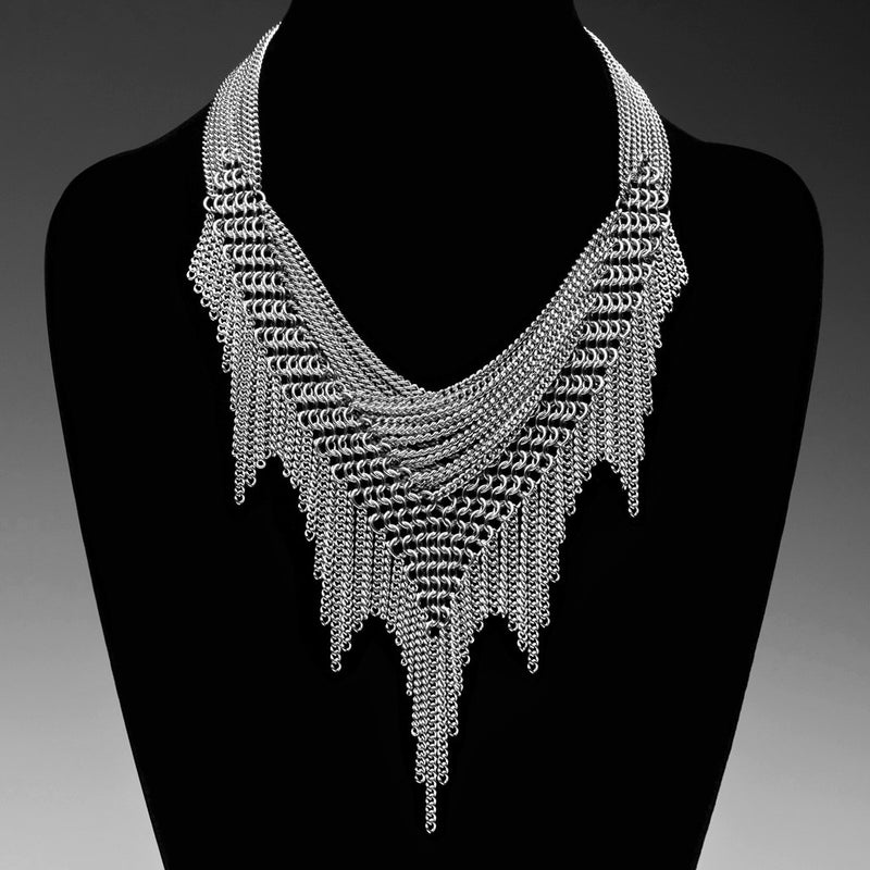 SLINKY Shaped Fringe Necklace with Criss-Cross Chain