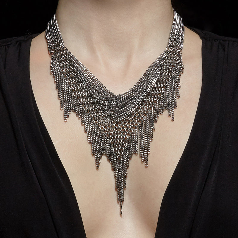 SLINKY Shaped Fringe Necklace with Criss-Cross Chain