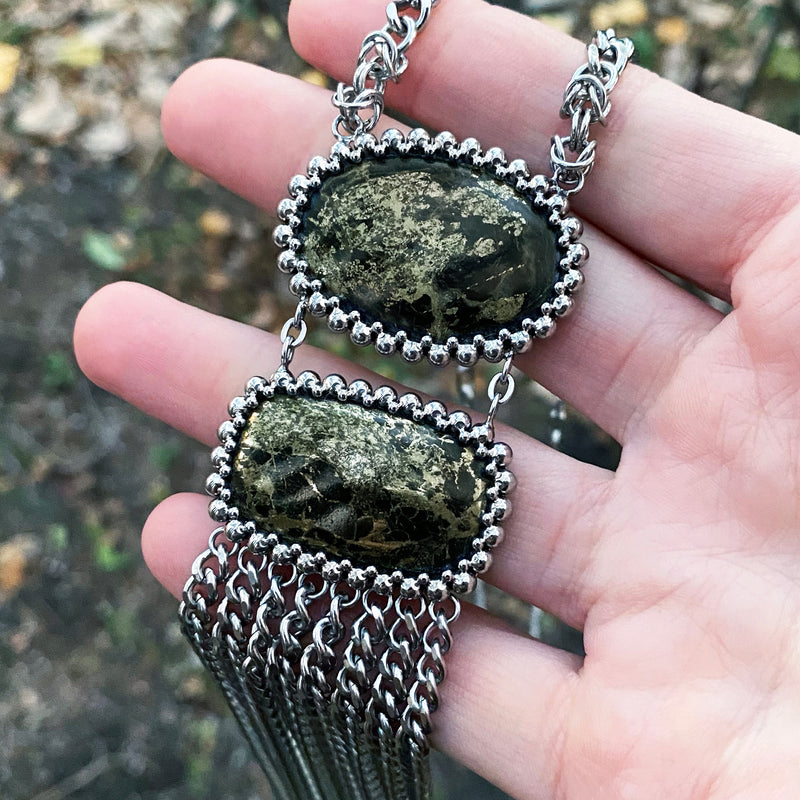 GEMSTONE Apache Gold Double Stone Necklace With Fringe