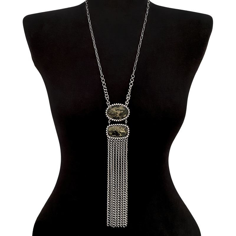 GEMSTONE Apache Gold Double Stone Necklace With Fringe