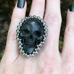 GEMSTONE Carved Black Horn Skull Ring: Size 6.5