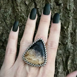 GEMSTONE Large Triangular Petrified Palm Root Ring: Size 9.5
