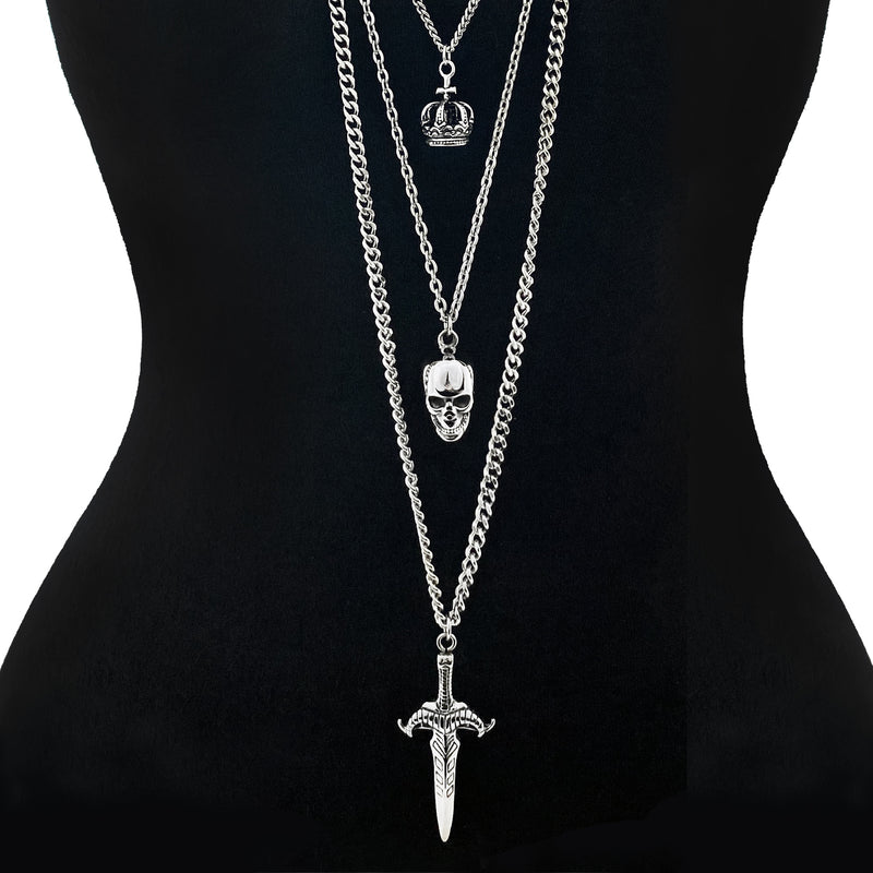 ROGUE Crown, Skull and Sword Necklace