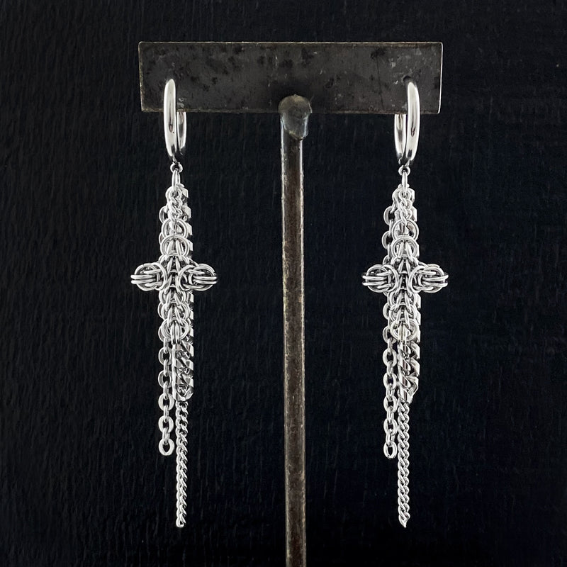 GAUGED Chainmaille Cross & Chain Earrings