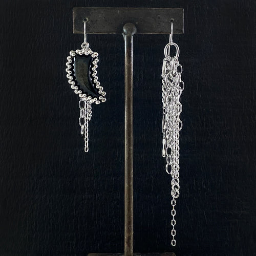 GEMSTONE Asymmetrical Gold Sheen Obsidian Claw & Chain Earrings