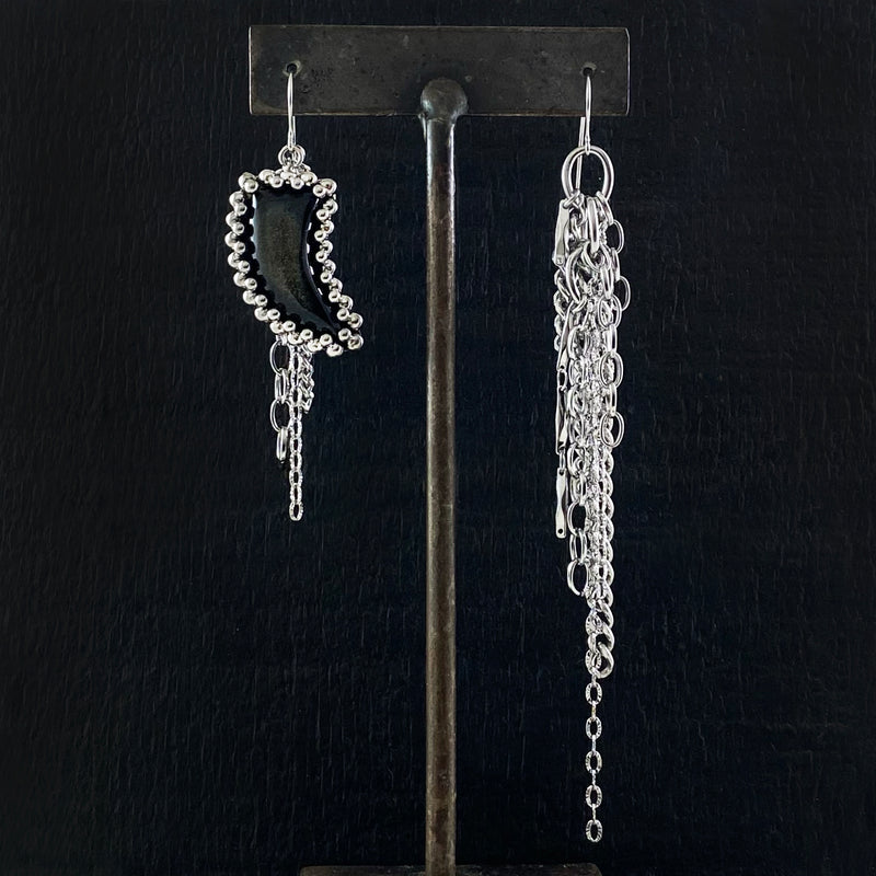 GEMSTONE Asymmetrical Gold Sheen Obsidian Claw & Chain Earrings