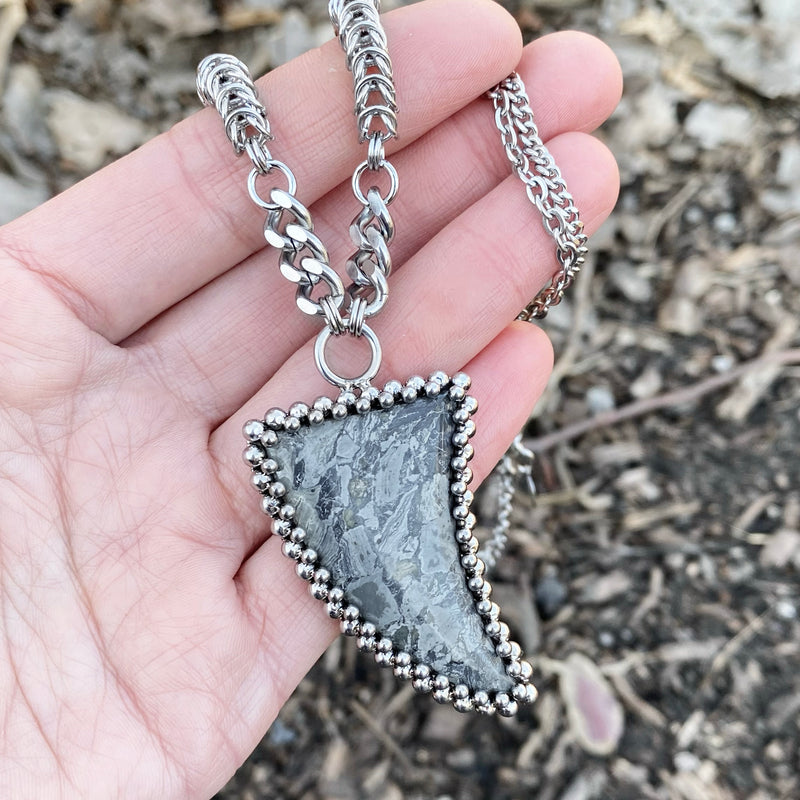 GEMSTONE Gray Jasper Claw Pendant