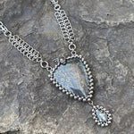 GEMSTONE Marcasite Shield & Pyrite in Agate Drop Necklace