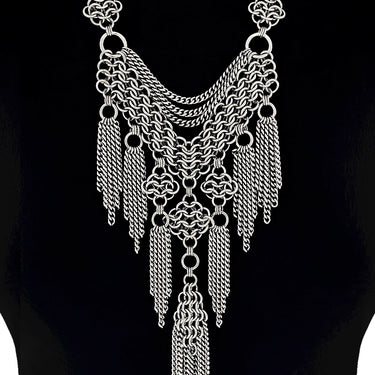 METAL Chainmaille "V" & Rosettes Tassel Necklace