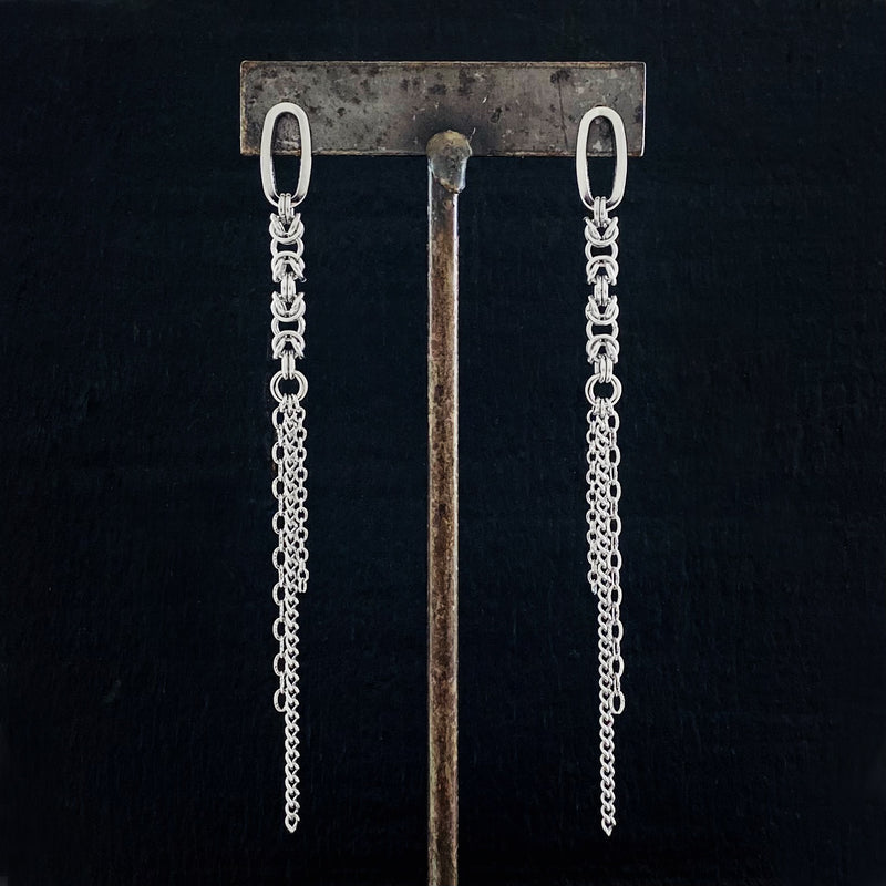 METAL Byzantine Chain Tassel Post Earrings
