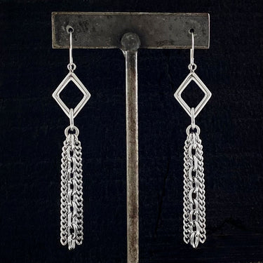 METAL Long Diamond Link Tassel Earrings