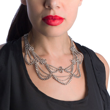 METAL 2 Tier Draping Chain and Rosettes Necklace