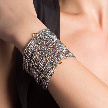 METAL Diamond and Chain Cuff Bracelet