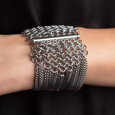 METAL Diamond and Chain Cuff Bracelet