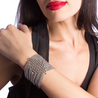 METAL Diamond and Chain Cuff Bracelet