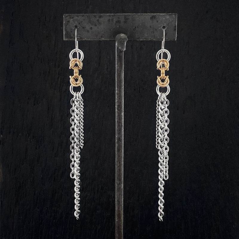 METAL Long Chainmaille Byzantine Tassel Earrings