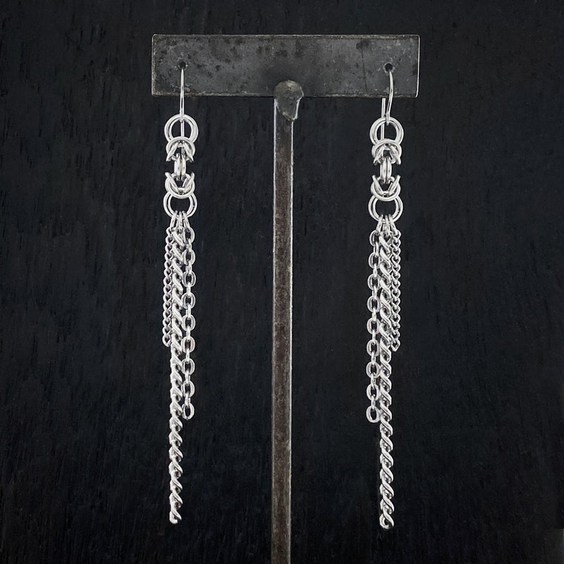 METAL Long Chainmaille Byzantine Tassel Earrings