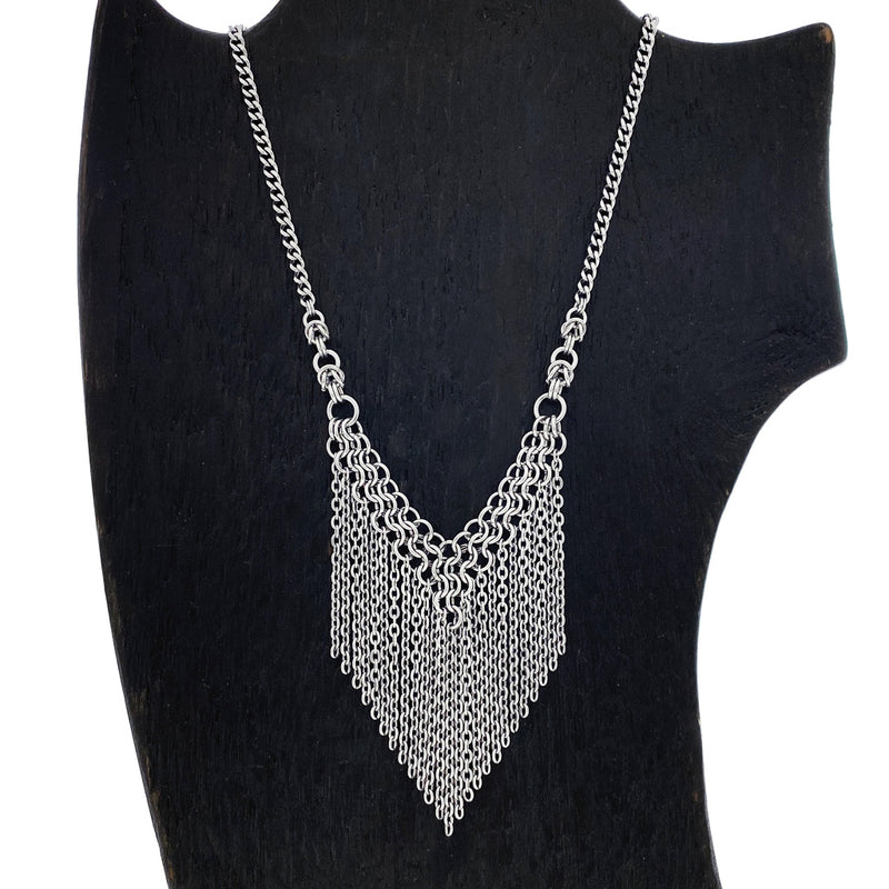 METAL Box, Chainmaille "V" & Fringe Necklace