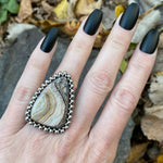 GEMSTONE Triangular Petrified Wood Ring: Size 7