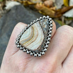 GEMSTONE Triangular Petrified Wood Ring: Size 7