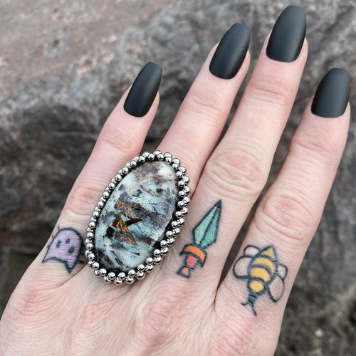 GEMSTONE Large Oval Astrophyllite Ring: Size 7.5