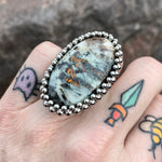GEMSTONE Large Oval Astrophyllite Ring: Size 7.5