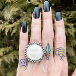 GEMSTONE Round Carved Bone Triple Moon Ring - Size 6.5