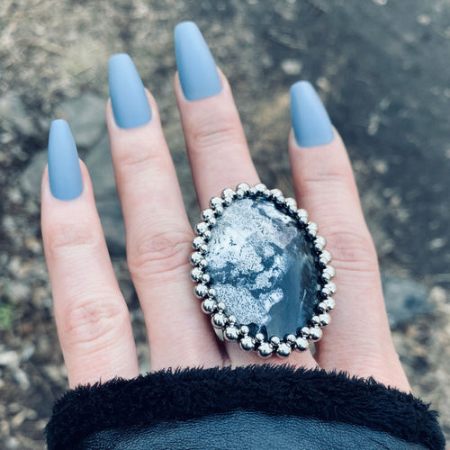 GEMSTONE Large Oval Tiffany Stone Ring: Size 8.75
