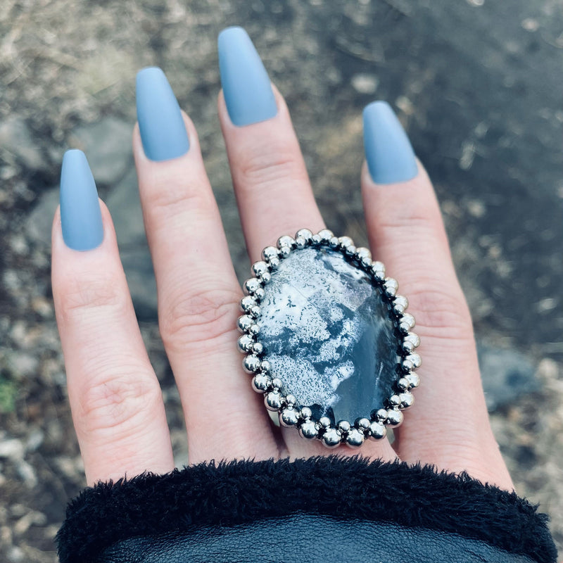 GEMSTONE Large Oval Tiffany Stone Ring: Size 8.75