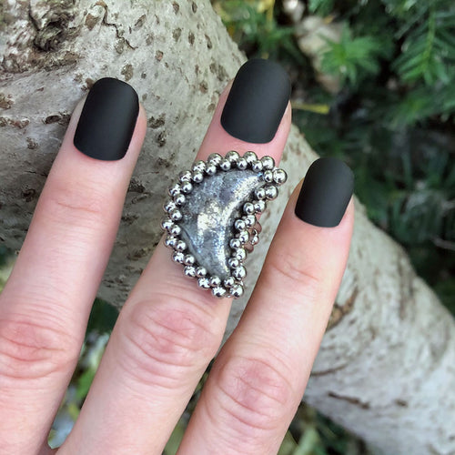 GEMSTONE White Pyrite Moon Ring: Size 5