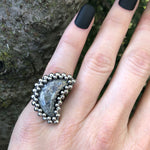 GEMSTONE White Pyrite Moon Ring: Size 5