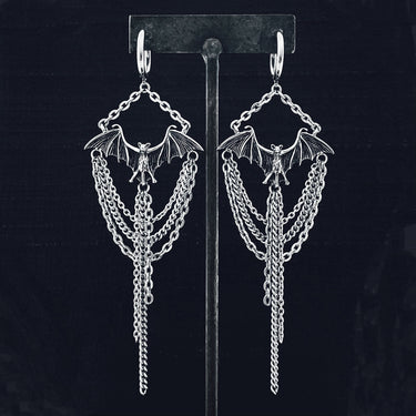 ROGUE-GAUGED Bat Earrings with Drape & Tassel