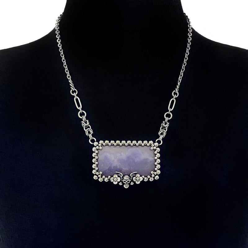 GEMSTONE Royal Aztec Lace Agate Rectangle With Winged Skull & Flowers