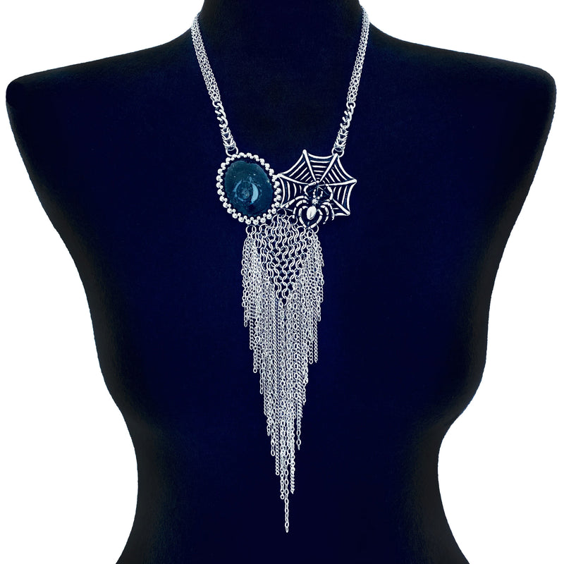 GEMSTONE Colus Fossil Turritella Spiderweb Fringe Necklace