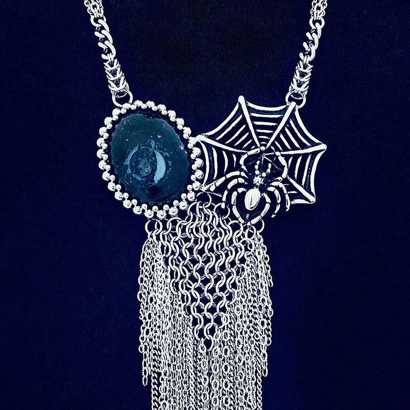 GEMSTONE Colus Fossil Turritella Spiderweb Fringe Necklace