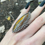 GEMSTONE Large Marquise Tiger Iron Ring: Size 7.5