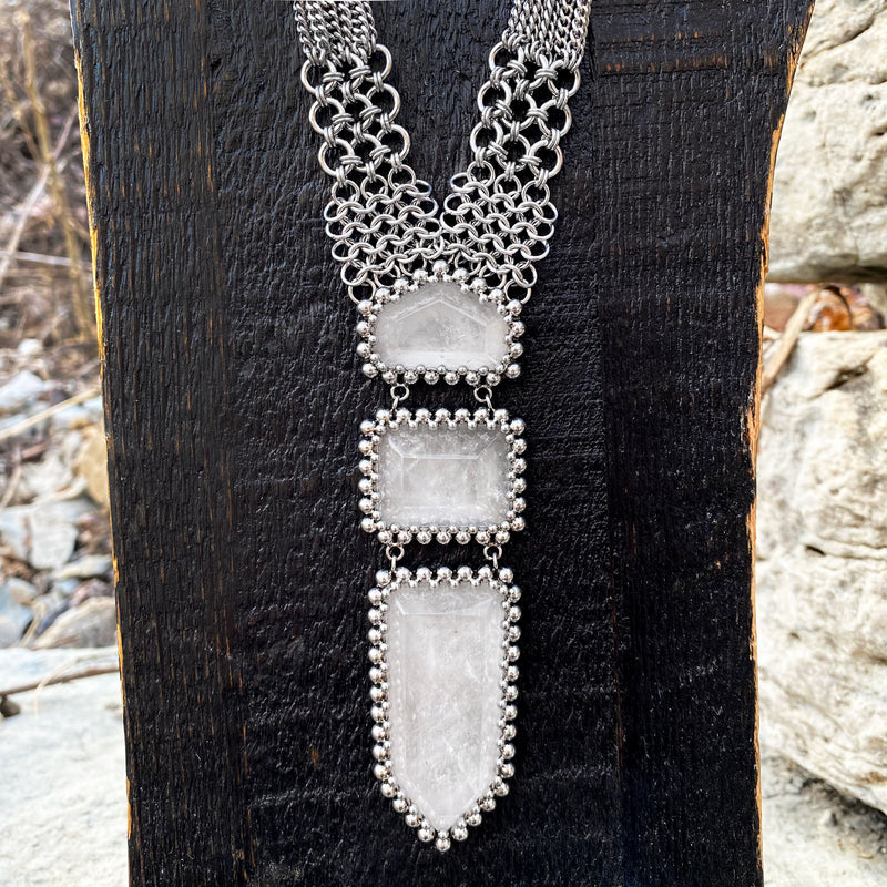 GEMSTONE Quartz Triple Stone Dagger Necklace